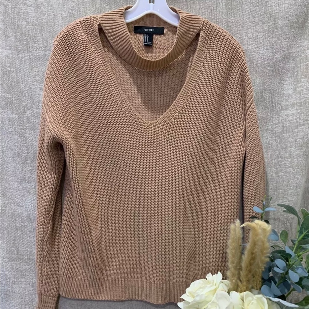 Women’s Camel Colored Sweater W/ Neckline Cutout S